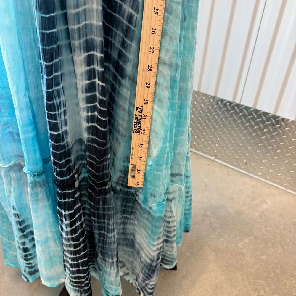 2CHIC Maxi‎ Dress Women One Size Blue Tie Dye Excellent Cotton Boho Tiered